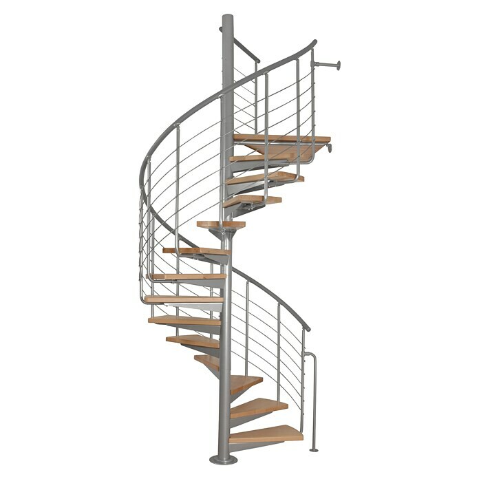 Atrium Spindeltreppe System (Farbton Metall: RAL 9006, Durchmesser: 168 cm, Buche, Geschosshöhe: 280 cm - 300 cm) | BAUHAUS