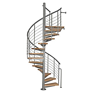 Atrium Spindeltreppe System (Farbton Metall: RAL 9006, Durchmesser: 168 cm, Buche, Geschosshöhe: 280 cm - 300 cm)