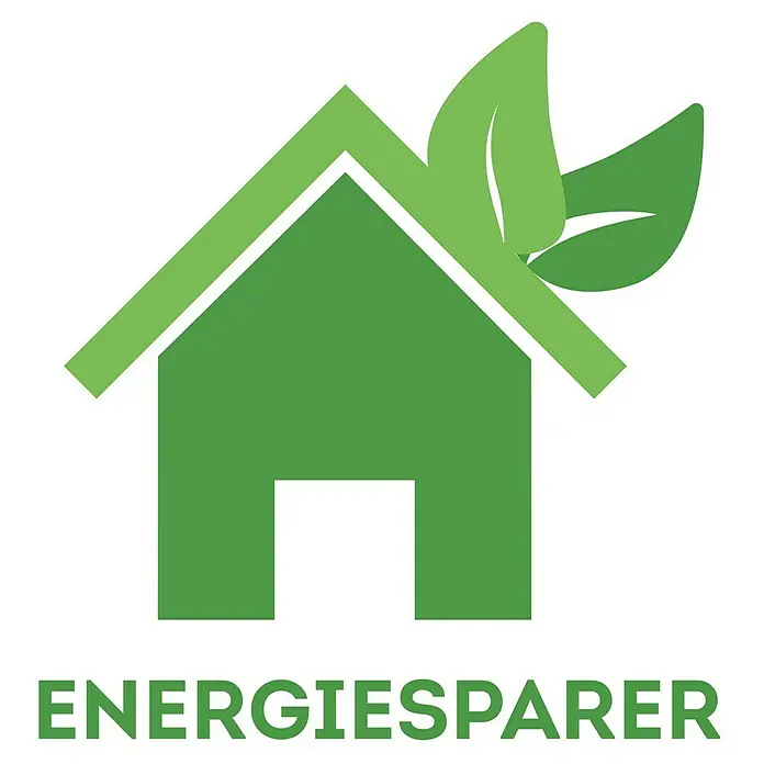 Splendoor Haustür Thermodoor PLUS SP50 - 110 x 210 cm, DIN Anschlag: Links, Verkehrsweiß - Logo mit grünem Haus und Blättern, darunter der Schriftzug "ENERGIESPARER". Steht für Energieeffizienz und umweltfreundliches Bauen.