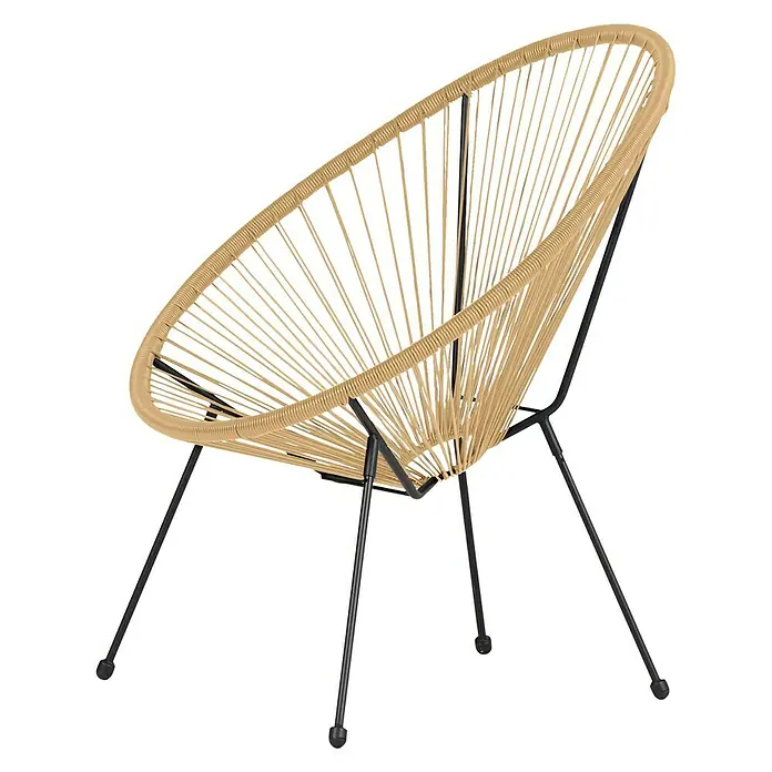 Gartensessel Relax - Stahl, Natur, B x T x H: 76 x 73 x 89 cm - Bequemer Korbsessel mit schwarzem Metallgestell. Der Sessel ist aus geflochtenem Material in natürlicher Farbe gefertigt und bietet hohen Sitzkomfort.