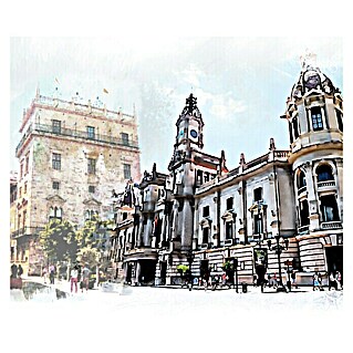 Cuadro pintado a mano Ayuntamiento Valencia (Ciudad, An x Al: 40 x 40 cm)