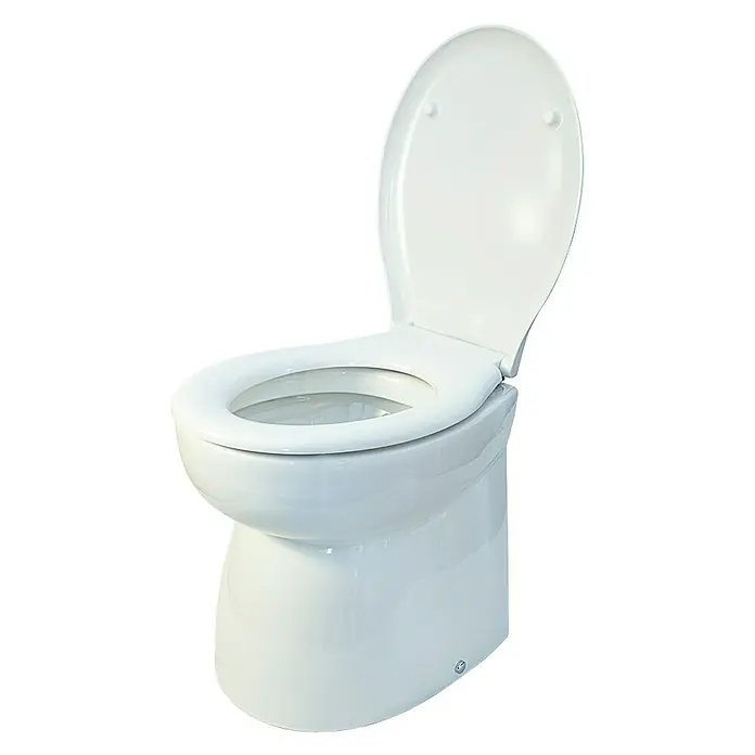 Albin Pump Bordtoilette Silent Premium - L x B x H: 45,5 x 33,5 x 45,5 cm, Keramik - Ein weißes Stand-WC mit offenem Deckel, das in jedem Badezimmer eine saubere und moderne Note verleiht.
