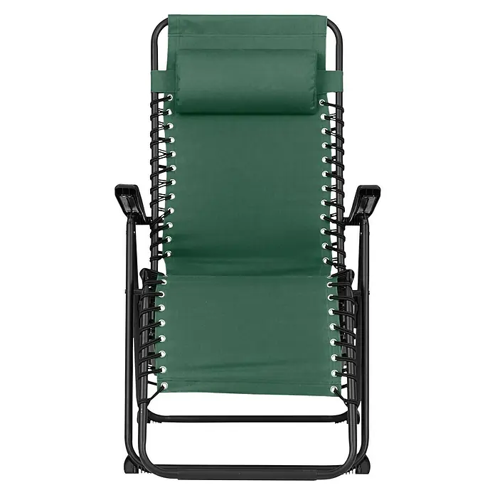 Garten-Liegestuhl - Metall, Baumwolle, Rückenlehne verstellbar, Hunter Green, B x T x H: 66 x 102 x 111 cm - Ein grüner Relaxsessel mit schwarzem Gestell und Kopfstütze lädt zum Entspannen im Garten oder auf dem Balkon ein.