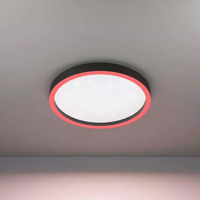 Eglo connect.z LED-Deckenleuchte MONTEMORELOS - 17,8 W, 2.150 lm, Lichtfarbe: RGB - Runde LED-Deckenleuchte, schwarz/roter Rand, weißes Licht, Sterneffekt, roter Wandglanz.