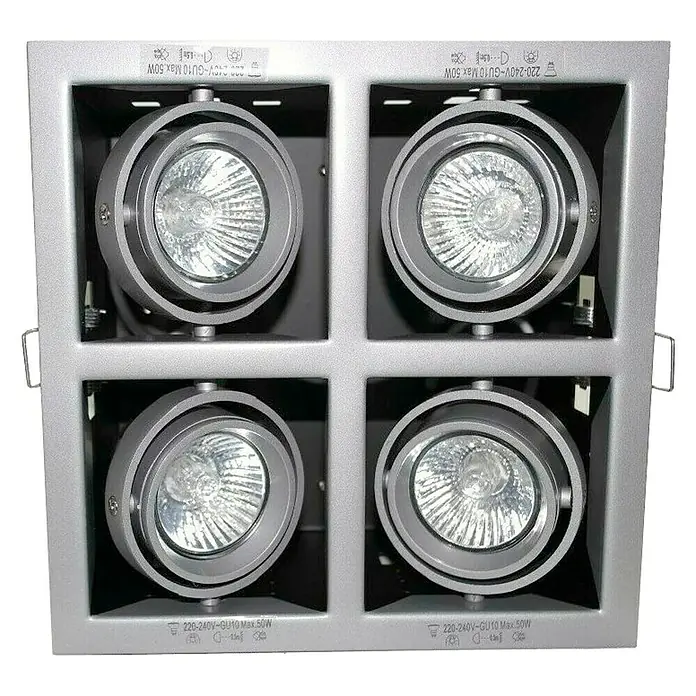 Tween Light Foco empotrable Techno - 50 W, Ø x Al: 20,5 x 15 cm, Cromo, Blanco cálido - Lámpara de techo de cuatro luces con focos redondos en un marco plateado para una iluminación elegante.