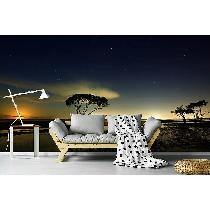 Papermoon Premium collection Fototapete Mondaufgang - B x H: 250 x 186 cm, Vlies - Wandbild mit friedlicher Nachtlandschaft mit Sternenhimmel und sanftem Licht. Die ruhige Szene bringt Entspannung in jeden Raum.