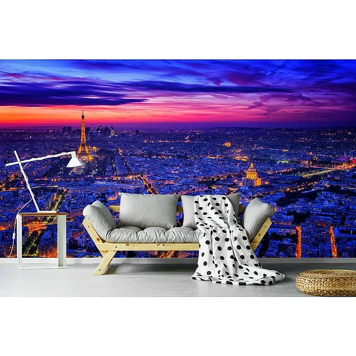 Papermoon Premium collection Fototapete Paris I - B x H: 250 x 186 cm, Vlies - Wandbild mit atemberaubendem Paris-Panorama bei Nacht, das eine gemütliche Atmosphäre schafft und die Schönheit der Stadt einfängt.