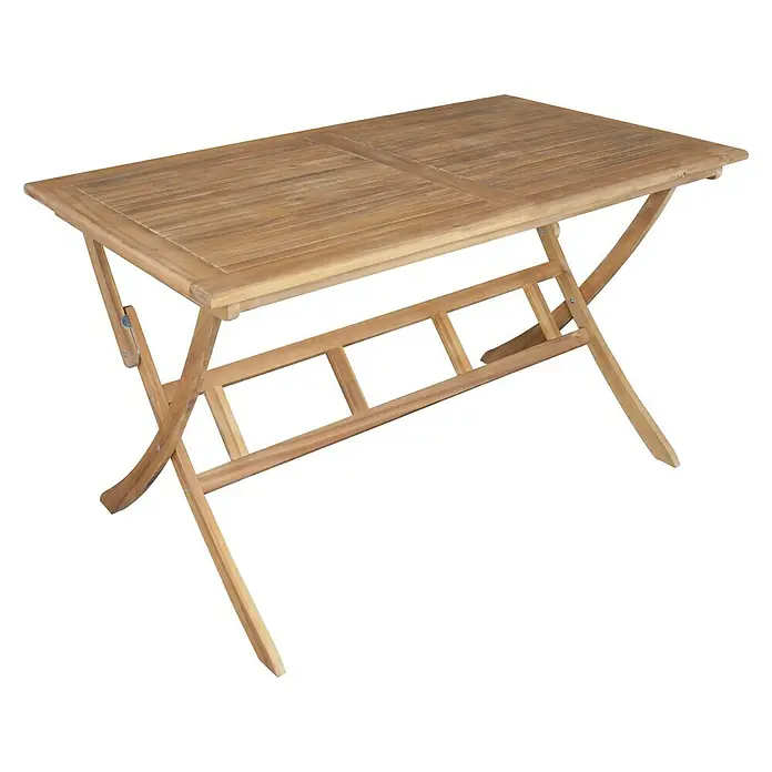 Sunfun Diana Gartentisch - L x B x H: 150 x 86 x 75 cm, Akazie, Rechteckig, Naturbraun - Eleganter, rechteckiger Holztisch mit klappbaren Beinen, ideal für den Innen- und Außenbereich. Robust und stilvoll.