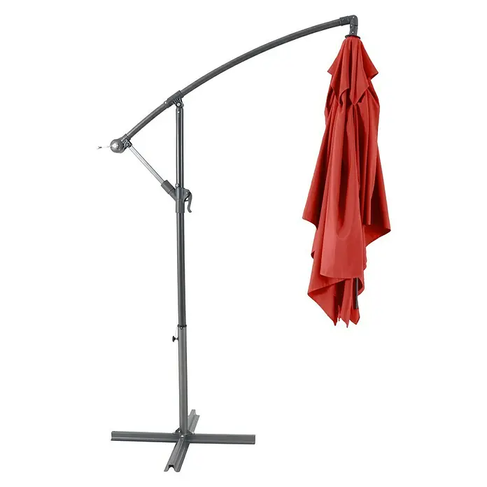 Sunfun Ampelschirm Toscana - Chili, Bespannungsmaß (L x B): 200 x 250 cm - Freistehender Sonnenschirm in Rot mit grauem Gestell und Kreuzfuß für den Außenbereich.