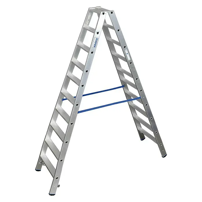 Krause Stabilo Doppelleiter - Anzahl Tritte: 20 Stk., Arbeitshöhe: 3,9 m, Aluminium - Krause Stehleiter aus Aluminium mit blauen Holmen, ideal für sichere Arbeiten in der Höhe. Robuste Bauweise für den professionellen Einsatz.