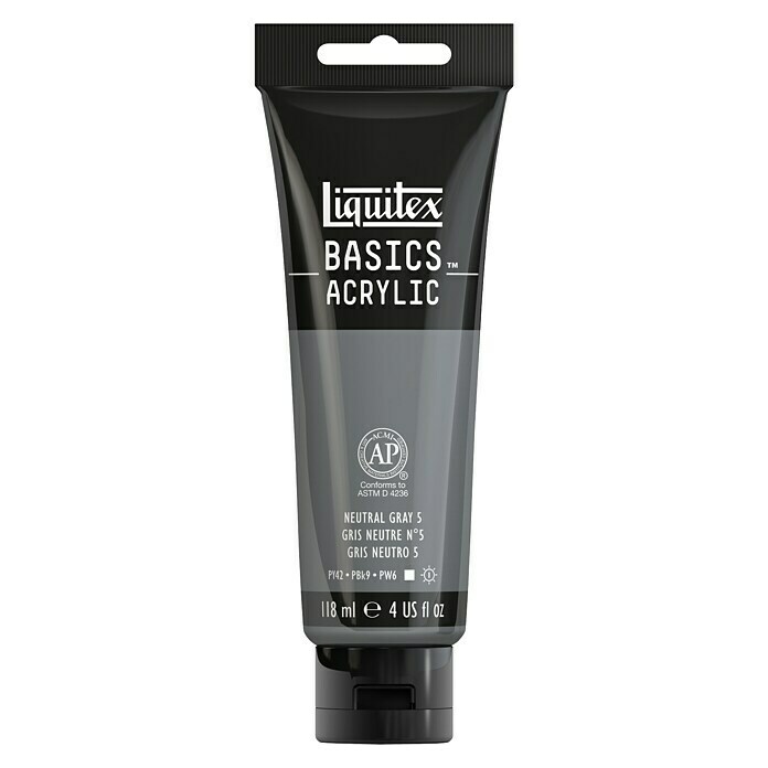 Liquitex Basics AcrylfarbeFarbe: Neutrales Grau No. 5, 118 ml, Tube Front View