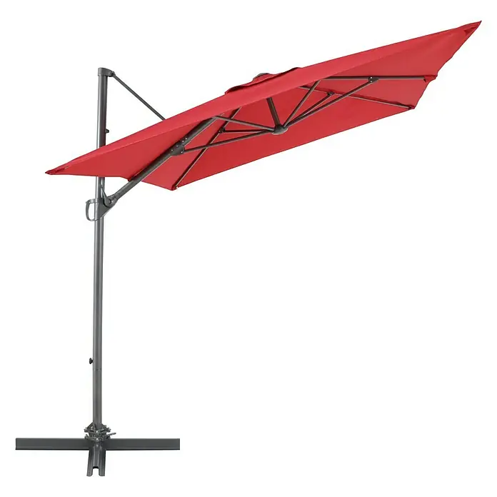 Sunfun Ampelschirm Florenz - Chili, Bespannungsmaß (L x B): 200 x 250 cm - Roter, rechteckiger Ampelschirm mit grauem Ständer und Fußkreuz. Ideal für den Garten oder die Terrasse, um Schatten zu spenden.