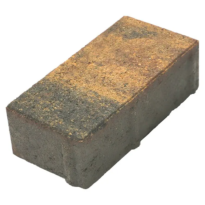 EHL Pflasterstein Rechteckpflaster mit Microfase - Herbstbunt, 20 x 10 x 6 cm, Rechteckig - Ein einzelner, rechteckiger Pflasterstein in Erd- und Brauntönen, isoliert auf schwarzem Hintergrund.