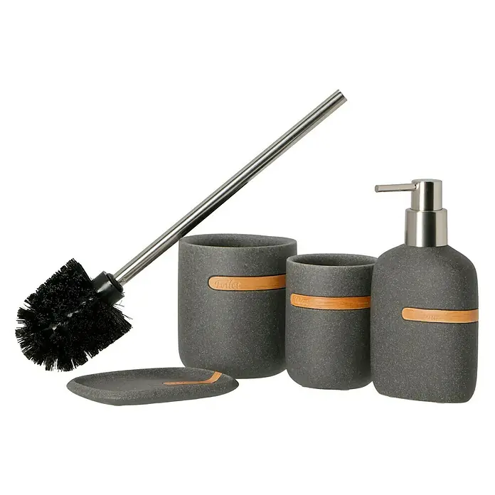 Venus Empire Seifenschale - Polyresin, Grau - Badezimmer-Set aus Steinzeug mit Seifenspender, Zahnputzbecher, Seifenablage und Toilettenbürste für stilvolle Hygiene.