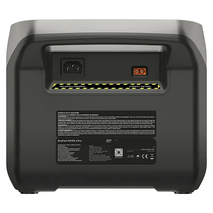 EcoFlow Estación de energía portátil River 2 Pro - 768 Wh, Negro - Vista trasera del EcoFlow RIVER 2 Pro, una estación de energía portátil con varios puertos para uso móvil.