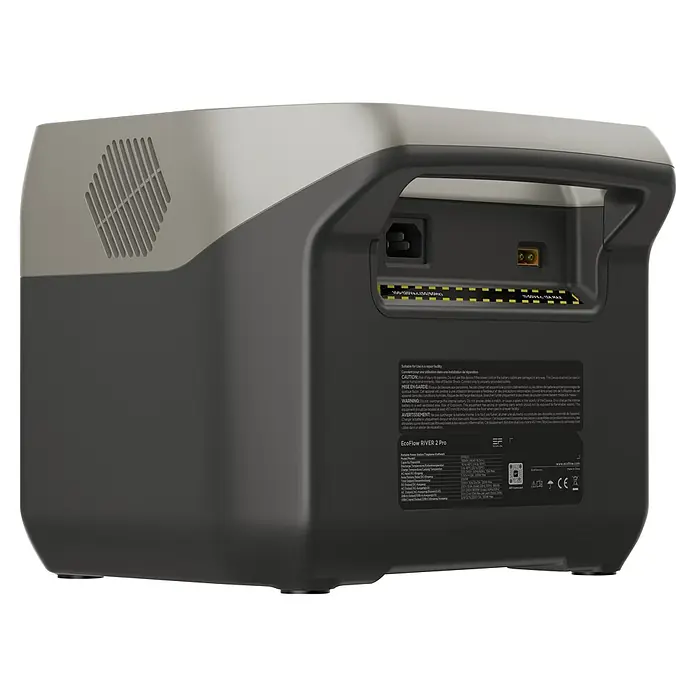 EcoFlow Estación de energía portátil River 2 Pro - 768 Wh, Negro - Vista trasera de la EcoFlow RIVER 2 Pro, una estación de energía portátil con varios puertos y ventilación.