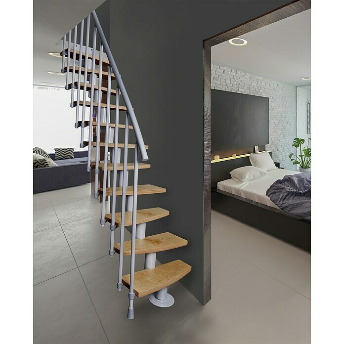 Atrium Raumspartreppe Mini Plus Vertical (Farbton Metall: RAL 9006, Breite: 60 cm, Buche, Geschosshöhe: 222 cm - 300 cm) | BAUHAUS