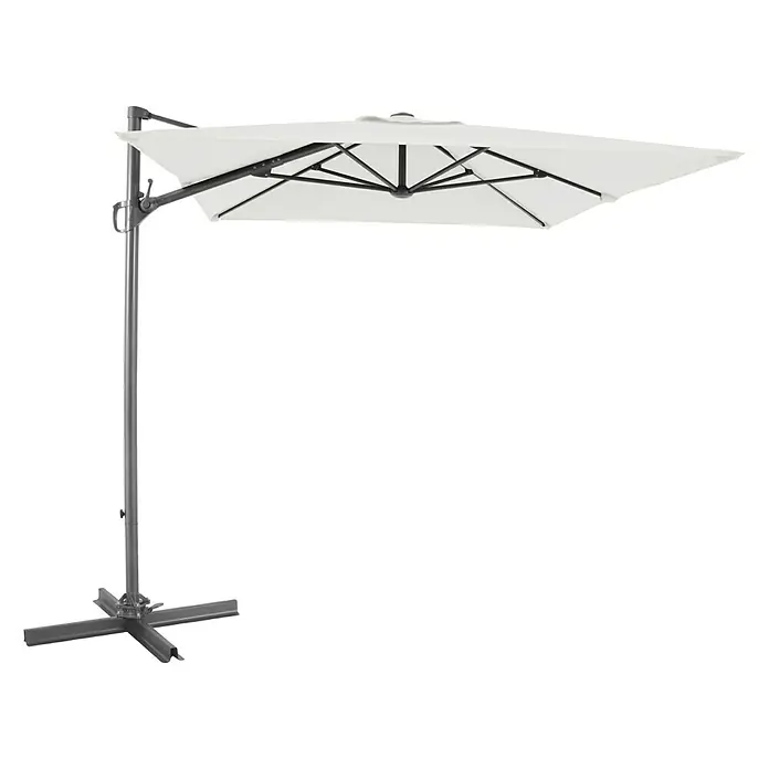 Sunfun Parasol de jardín Florenz - Crudo, 200 x 250 cm, Aluminio - Una sombrilla de patio cuadrada e independiente con un dosel blanco y una estructura metálica gris, perfecta para cualquier espacio exterior.
