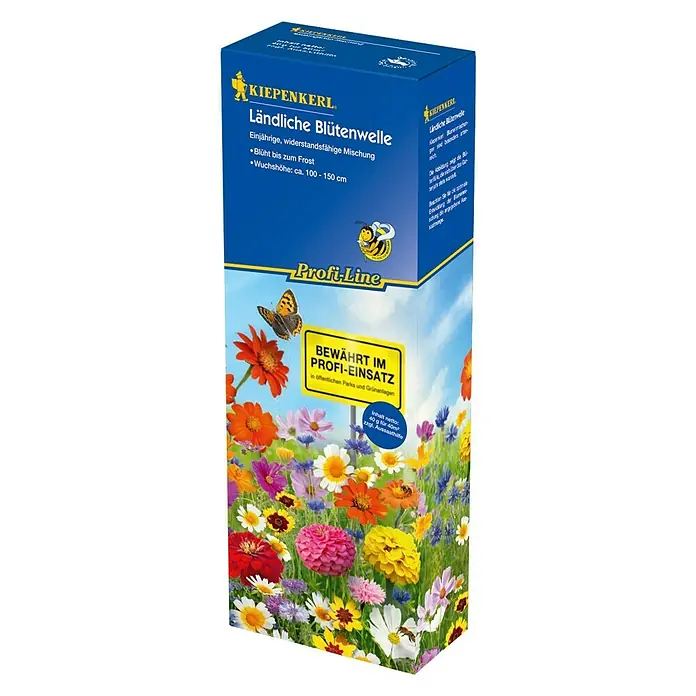 Kiepenkerl Profi-Line Blumensamenmischung - Ländliche Blütenwelle, Verschiedene Sorten, Blütezeit: Juni, 30 m² - Packung Kiepenkerl Ländliche Blütenwelle, einjährige, widerstandsfähige Mischung für eine bunte Blumenpracht im Garten.