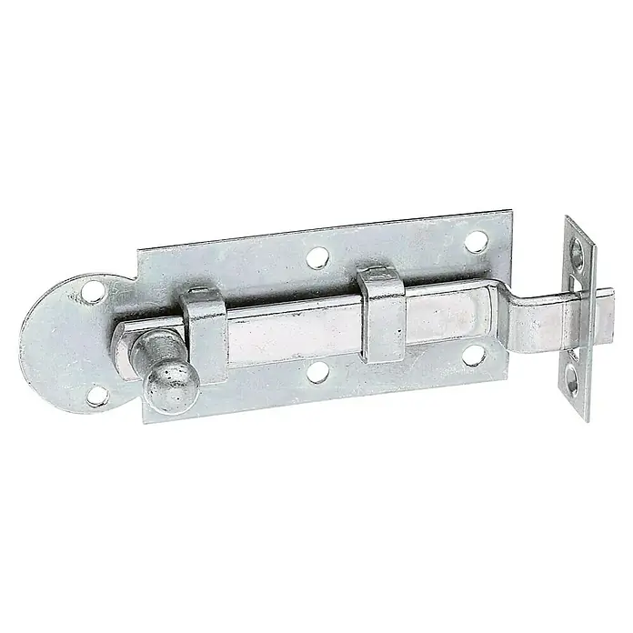 Stabilit Falleba para ventana - L x An: 80 x 30 mm, Zincado - Un cerrojo de color plateado con placa de montaje y cerradero para el cierre seguro de puertas y portones.