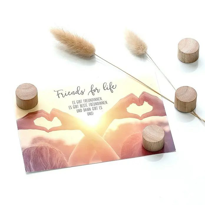 Zeller Present Magnet-Set Wood - 4 Stk., Natur, Holz - Freundschaftskarte "Friends for Life" mit herzerwärmendem Design und Holzfüßen, ideal als Geschenk für beste Freunde.