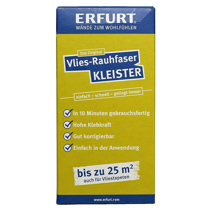 Erfurt Tapetenkleister Vlies-Rauhfaser Kleister - 200 g - Verpackung von Erfurt Vlies-Rauhfaser Kleister, gebrauchsfertig in 10 Minuten, hohe Klebkraft, gut korrigierbar, bis zu 25 m².