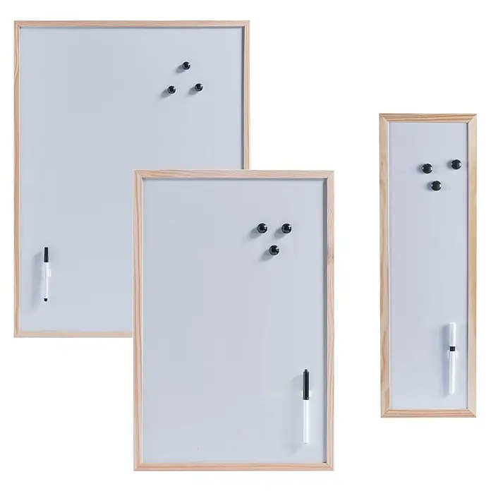 Zeller Present Magnet-Schreibtafel - 20 x 60 cm, Natur - Drei Whiteboards mit Holzrahmen, Magneten und Markern. Ideal für Büro oder Zuhause, um Notizen festzuhalten.
