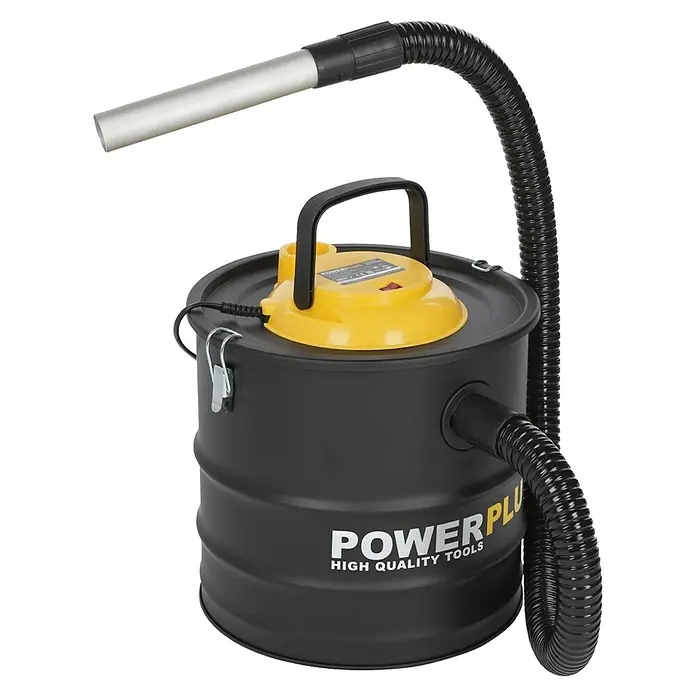 PowerPlus Aspirador de cenizas eléctrico POWX3013 - 1.600 W, Volumen de recipiente: 20 l, Sin bolsa - Aspiradora negra con tapa amarilla, ideal para la limpieza de talleres y garajes.