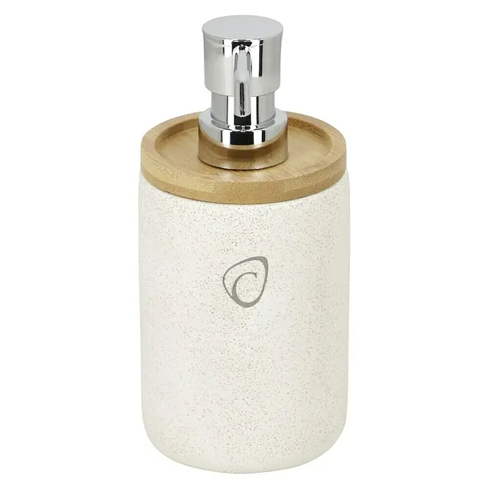 Camargue Seifenspender Vero - Bambus, Sand, Höhe: 17 cm - Keramik-Seifenspender mit Bambusdeckel und Chrompumpe. Elegantes Design für Bad und Küche.