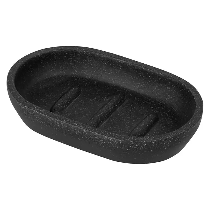 Camargue Seifenschale Stone - Polyresin, Anthrazit, Länge: 13,1 cm - Elegante schwarze Seifenschale mit Rillen zur Seifenablage. Praktisch und stilvoll für jedes Badezimmer.
