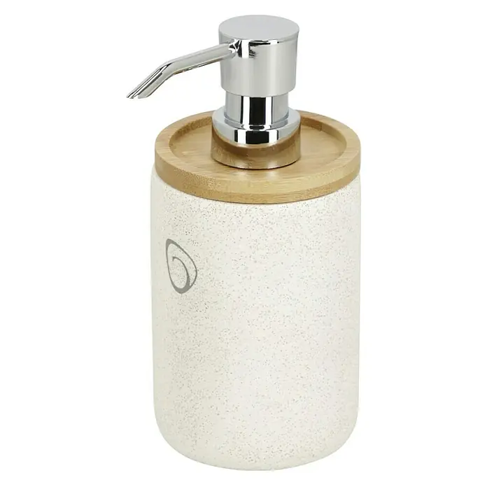 Camargue Seifenspender Vero - Bambus, Sand, Höhe: 17 cm - Seifenspender aus Keramik mit Bambusdeckel und verchromtem Pumpkopf, ideal für Bad und Küche. Stilvoll und funktional.