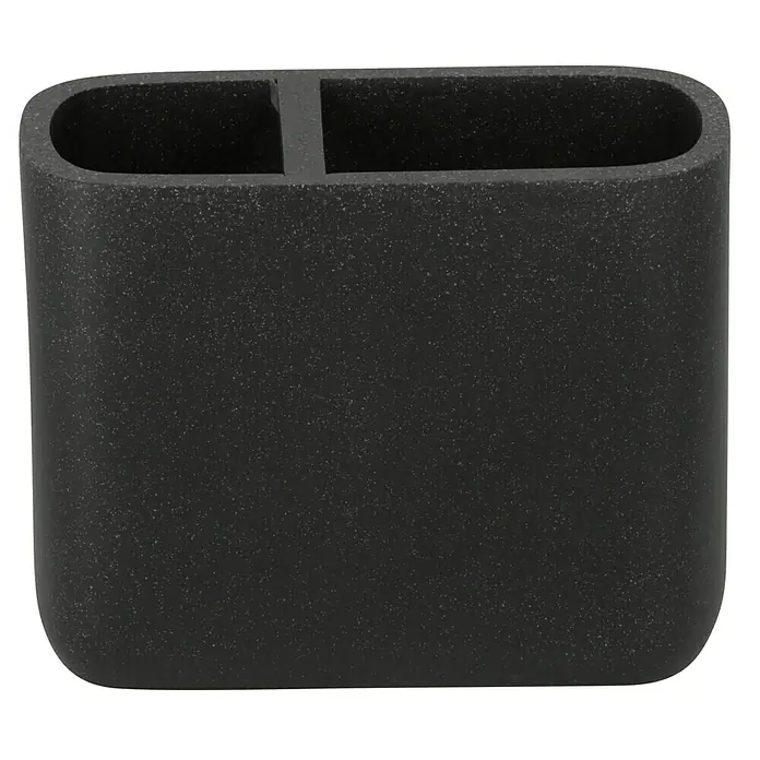 Camargue Zahnputzbecher Stone - 10,6 x 6,5 x 14 cm, Polyresin, Anthrazit - Dieser schwarze Zahnbürstenhalter mit zwei Fächern ist die ideale Lösung, um Ihre Badutensilien ordentlich und stilvoll aufzubewahren.