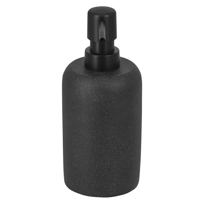 Camargue Seifenspender Stone - Polyresin, Schwarz - Ein stilvoller, schwarzer Seifenspender mit einer glitzernden Oberfläche, der jedes Badezimmer aufwertet und für Hygiene sorgt.