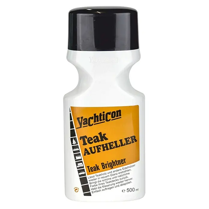 Yachticon Teakreiniger & Entgrauer Teak Brightner - 500 ml - Flasche Yachticon Teak Aufheller, Teak Brightener, 500 ml. Reinigt und hellt Teakholz auf, lässt es in neuem Glanz erstrahlen und bringt natürliche Farbe zurück.