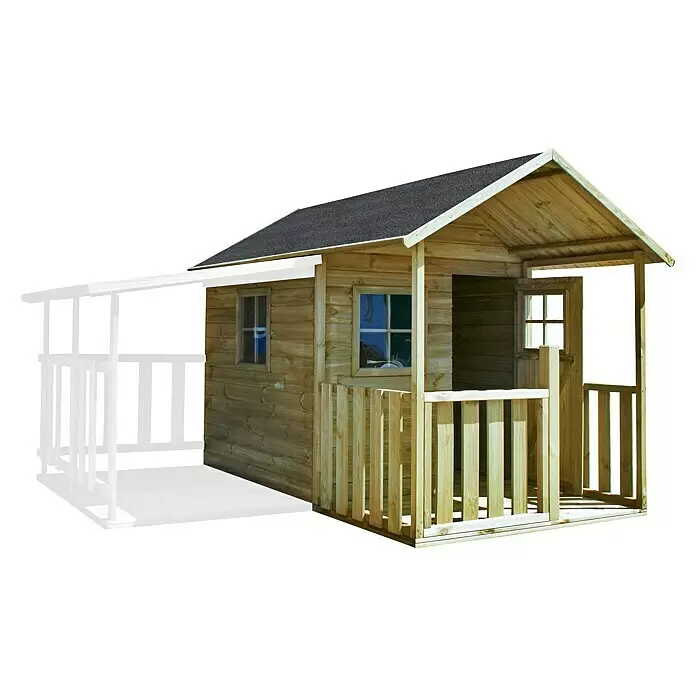 Spielhaus Leonie - L x B x H: 250 x 141 x 165 cm, Holz, Natur - Diagonale Ansicht