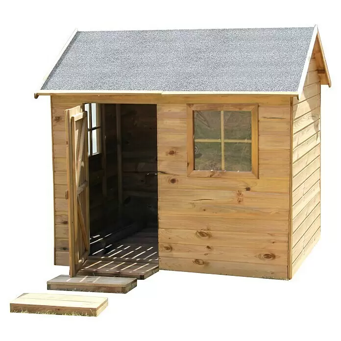 Spielhaus Lennard - L x B x H: 161 x 127 x 158 cm, Holz, Natur - Diagonale Ansicht