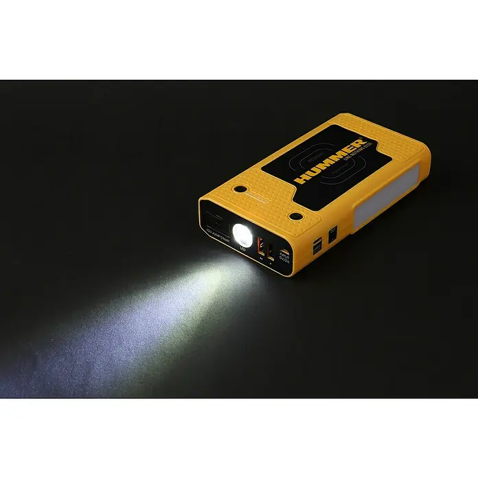 Kit de arranque HUMMH3T - 12 V, 3 Ah - 8 Ah - Arrancador de batería amarillo Hummer con luz LED y varios puertos, perfecto para emergencias y uso en movimiento.