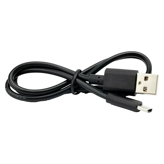 Kit de arranque HUMMHX - 12 V, 3 Ah - Cable USB negro con conectores USB-A y USB-C, enrollado sobre un fondo negro.