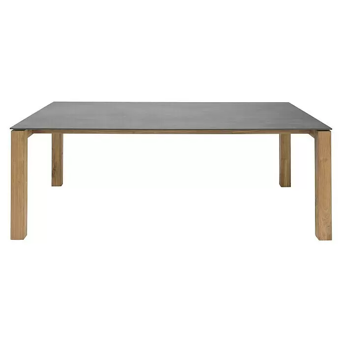 Gartenmöbel-Set Zoe/Eva - 5 -tlg., Teakholz/Keramik/Aluminium/Rattan, Naturbraun/Anthrazit - Vorderansicht