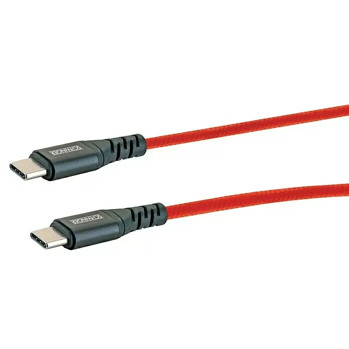 Schwaiger USB-Ladekabel - 1,2 m, USB C-Stecker, Feuerrot - Rotes geflochtenes USB-C zu USB-C Kabel mit SCHWAIGER-Anschlüssen.
