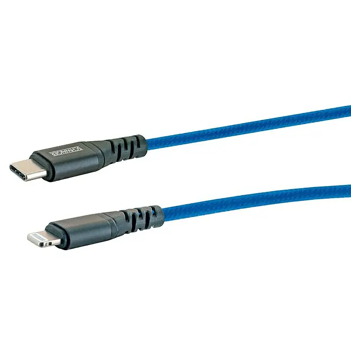 Schwaiger USB-Ladekabel - 1,2 m, USB C-Stecker, Lightning-Stecker, Königsblau - Blaues SCHWAIGER-Ladekabel mit USB-C- und Lightning-Anschlüssen. Perfekt zum schnellen Aufladen von Geräten mit Stil und hoher Kompatibilität.