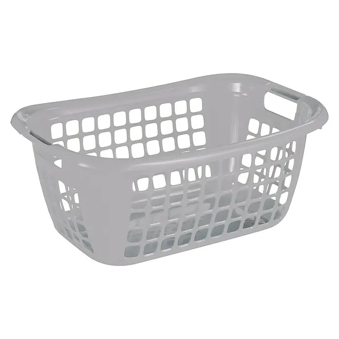 Sunware Wäschekorb Basic - L x B x H: 55 x 38 x 22,5 cm, Silber - Helle, rechteckige Wäschewanne aus Kunststoff mit Griffen und quadratischen Löchern zur Belüftung. Praktisch für den Haushalt.
