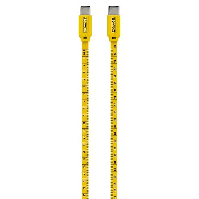 Schwaiger USB-Kabel Sync & Ladekabel mit Maßband - 1,2 m, USB C-Stecker, Schwarz/Gelb - Gelbes SCHWAIGER USB-C-Kabel mit integrierten Maßbandmarkierungen von 0 bis 100 cm.
