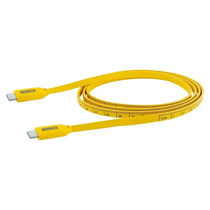 Schwaiger USB-Kabel Sync & Ladekabel mit Maßband - 1,2 m, USB C-Stecker, Schwarz/Gelb - Gelbes USB-C-Kabel mit integriertem Messband, ideal für präzise Messungen und Datentransfer in einem praktischen Werkzeug.