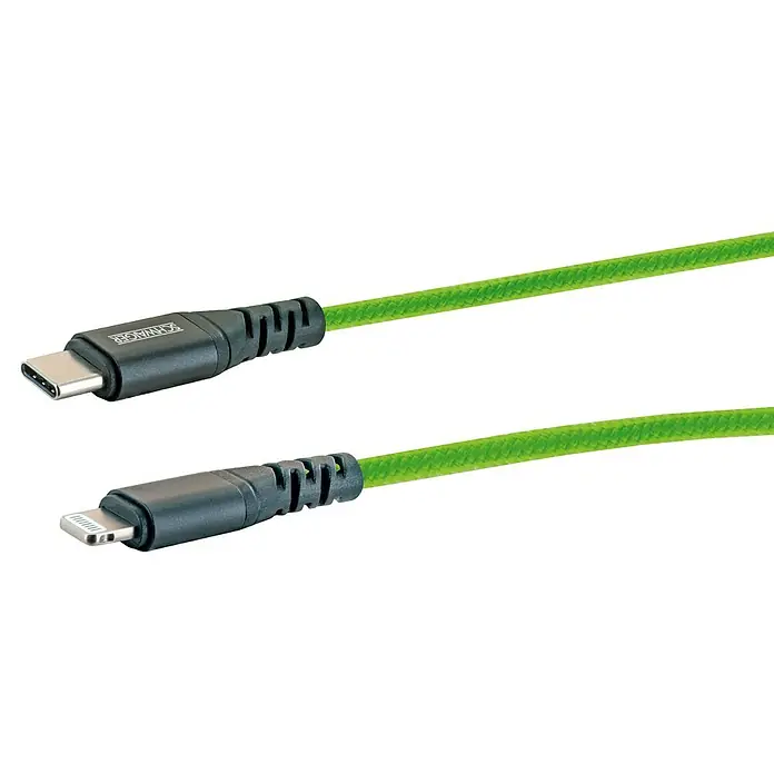 Schwaiger USB-Ladekabel - 1,2 m, USB C-Stecker, Lightning-Stecker, Giftgrün - Grünes Ladekabel mit USB-C- und Lightning-Anschlüssen für schnelles Aufladen und Datenübertragung verschiedener Geräte.