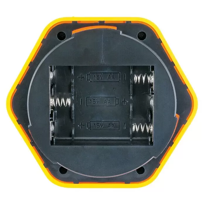 Schwaiger LED-Klemmleuchte - Batteriebetrieben, 250 lm, Lichtfarbe: Tageslichtweiß, IP20 - Schwarzes Batteriefach mit gelbem Rand für drei 1,5V AA Batterien.