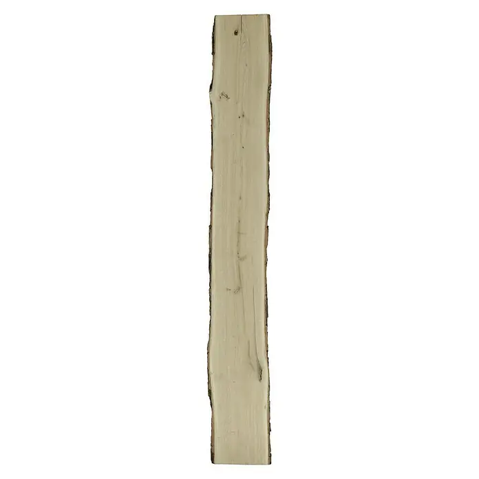 Blockware - Eiche, Anfallende Breite: 20 cm - 25 cm, 200 x 2,6 cm - Ein längliches, natürlich geformtes Holzbrett mit sichtbarer Maserung und rustikaler Baumkante. Ideal für rustikale Möbel oder als Deko-Element.