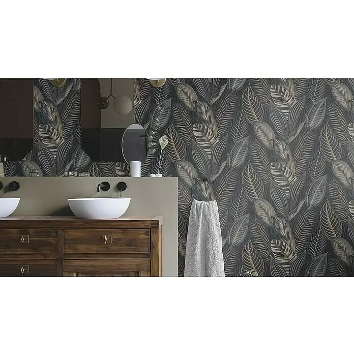Rasch African Queen III Vliestapete Blatt - Blau- Gold, Floral, 10,1 x 0,53 m - Stimmungsaufnahme