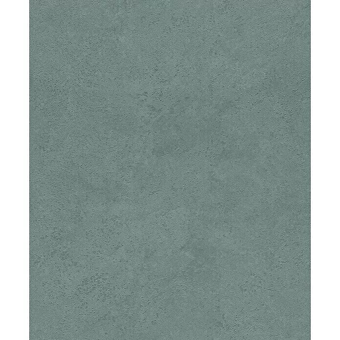 Rasch Factory V Vliestapete - Grün, Uni, 10,1 x 0,53 m - Strukturierte, graublaugrüne Oberfläche mit reliefartiger Textur.