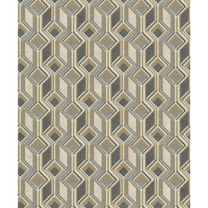 Rasch Indian Style Vliestapete Geometrischer 3D-Effekt (Blau- Beige, Grafisch, 10,1 x 0,53 m)